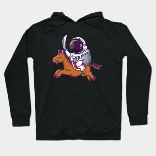 Cute Astronaut Warrior Riding Horse With Sword And Shield  Cartoon Hoodie